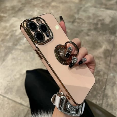 【N654】iphone16E/16 ケース リング 付き iphone ケース 大人 可愛い メッキ
