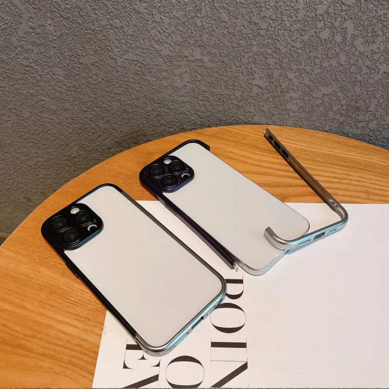 N524】iphone16/16proケース シンプル メタリック バンパー