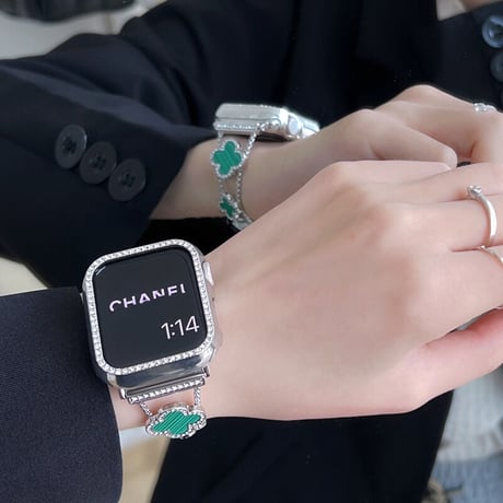 【N106】「apple watchカバー付き」幸せの四葉のクローバー アップルウォッチ交換バンド かわいい set