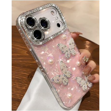 【N778】iPhone ケース キラキラ スマホケース デコ バタフライ カメラ保護フィルム 付き