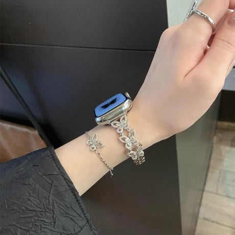 【N699】アップルウォッチバンド キラキラ 蝶々 Series10 apple watchバンド 女性