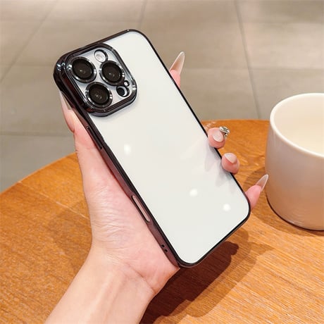 【N168】カメラレンズ保護フォルム付きのiPhone16/16proケース メタリックサイドカラークリアケース