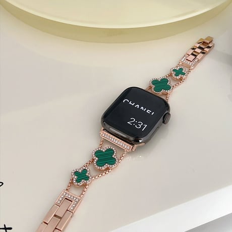 【N106】「apple watchカバー付き」幸せの四葉のクローバー アップルウォッチ交換バンド かわいい set