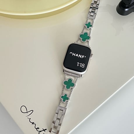 【N106】「apple watchカバー付き」幸せの四葉のクローバー アップルウォッチ交換バンド かわいい set