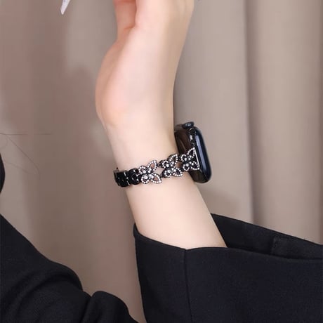 【N699】アップルウォッチバンド キラキラ 蝶々 Series10 apple watchバンド 女性