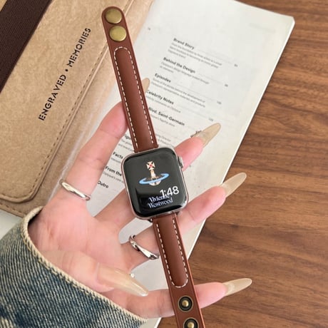 【N641】ボタン式 アップル ウォッチ レザー バンド apple watch バンド 細め
