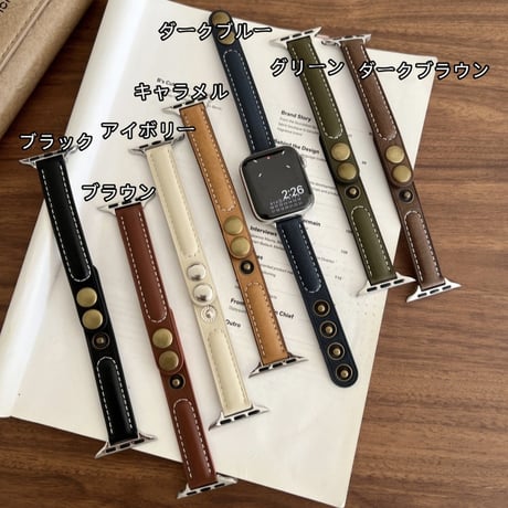 【N641】ボタン式 アップル ウォッチ レザー バンド apple watch バンド 細め