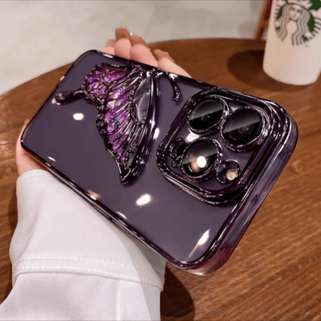 【N532】蝶々 iphone17/17proケース グリッター iphone16/16pro ケース キラキラ 透明「グラデーションのシール付き」