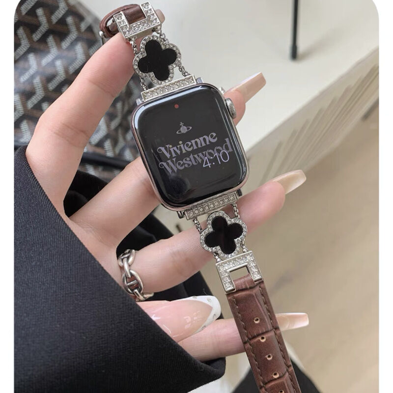 N467】四つ葉クローバー apple watch バンド 革 ブレスレット N467】四つ葉クローバー apple watch バンド 革 ブレスレット