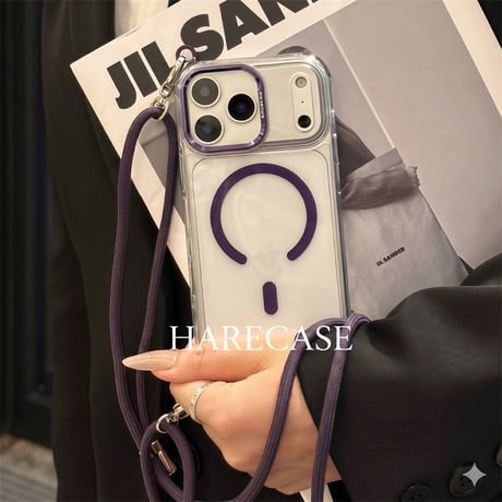 【N813】4way iphone ケース ショルダー magsafe 対応 ケース クリア ストラップホール 取り外し