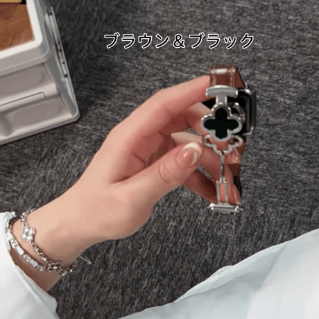 【N728】アップル ウォッチ レザー バンド 四葉のクローバー apple watch Series11/SE3対応 バンド かわいい 女性