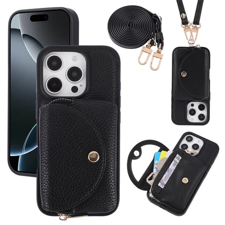 【N798】ミラー 付き iphone17e/17pro ケース 多 機能 財布付き スマホケース ショルダー