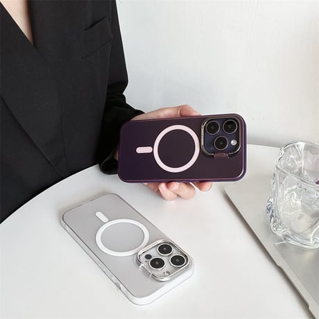 【N528】iphone15/15pro ケース magsafe iphone ケース 半透明 スタンド