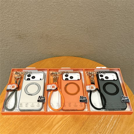 【N831】ラッピング 付き iphone17/17pro ケース 高級 ストラップ付き magsafe 対応 ケース スタンド
