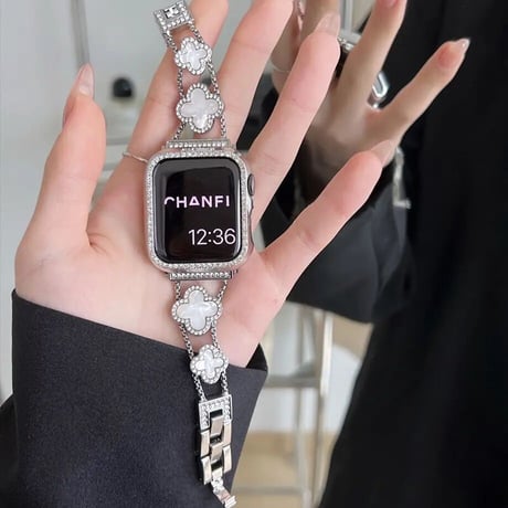 【N127】「apple watchカバー付き」幸せの四葉のクローバー アップルウォッチ交換バンド かわいい set
