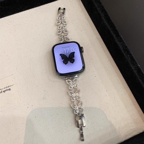 【N699】アップルウォッチバンド キラキラ 蝶々 Series10 apple watchバンド 女性