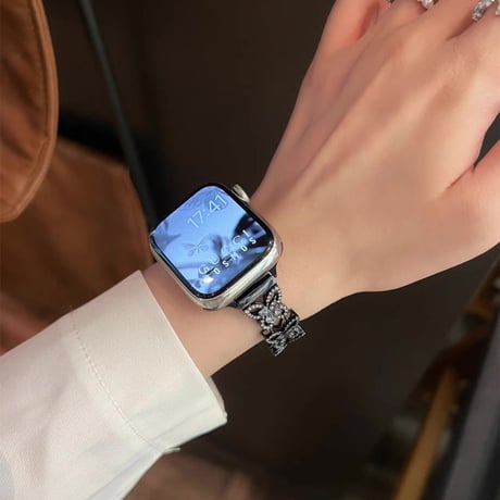 【N699】アップルウォッチバンド キラキラ 蝶々 Series10 apple watchバンド 女性