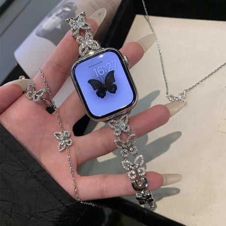 【N699】アップルウォッチバンド キラキラ 蝶々 Series10 apple watchバンド 女性