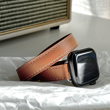 【N229】apple watch 二重巻バンド アップルウォッチseries8 7 SE 6対応本革ベルト 38mm 40mm 41mm