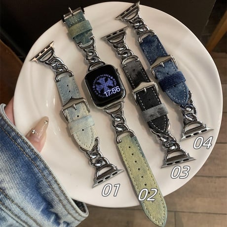 【N584】デニム アップル ウォッチ チェーン バンド apple watch バンド かわいい