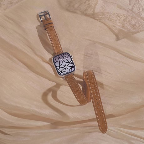 【N332】希少品 アップル ウォッチ シリーズ 10 バンド 二 重 本革 apple watch バンド レザー 高級 オレンジ グレージュ