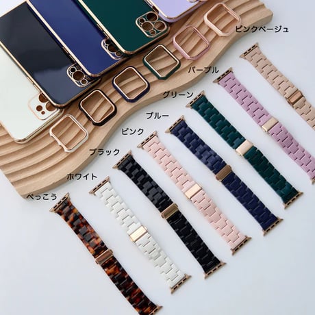 【N201】「apple watchカバー付き」アップルウォッチ バンド べっ甲 apple watch バンド 店舗 set