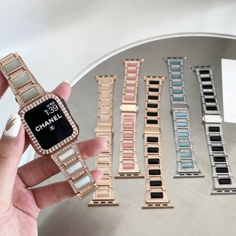 【N378】「apple watchケース付き」ステンレス+樹脂 apple watch バンド 女性 アップル ウォッチ バンド キラキラ 41mm/44mm/49mm