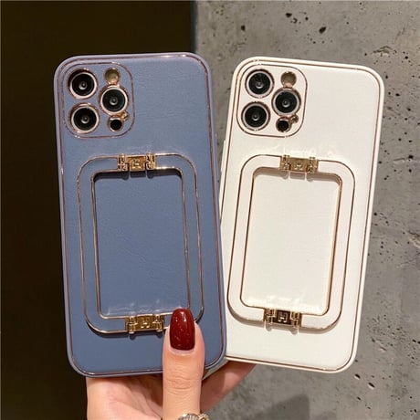 【N186】ホワイト＆藤色iPhone16/15proハードケース 電気メッキレザー iPhone14/13/12など対応ケース