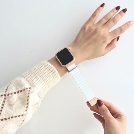【N341】「apple watchケース付き」apple watch バンド マグネット アップル ウォッチ バンド ベージュ/グレー/白 2点set