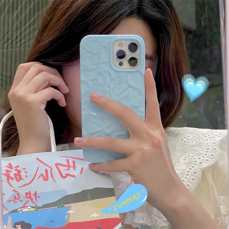 【N228】ベージュ ブルー iPhone16/15/14ケース しわ加工 持ちやすい