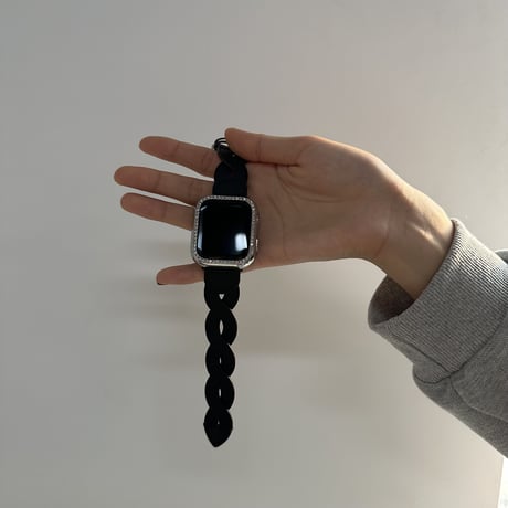 【N300】編込み本革applewatchバンド おしゃれ ブラック Set