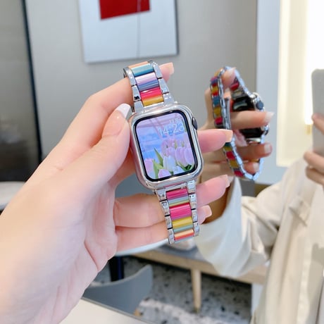 【N466】樹脂 × ステンレスアップルウォッチバンド applewatch バンド かわいい