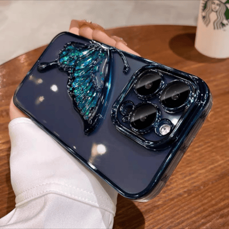 【N532】蝶々 iphone17/17proケース グリッター iphone16/16pro ケース キラキラ 透明「グラデーションのシール付き」