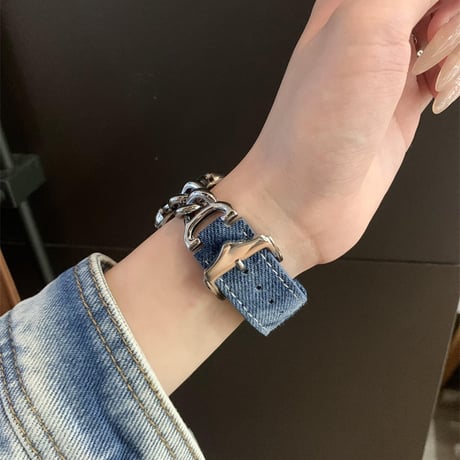 【N584】デニム アップル ウォッチ チェーン バンド apple watch バンド かわいい