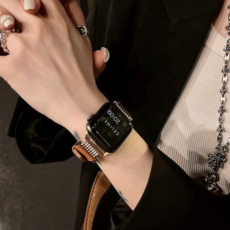 【N357】apple watch series 11 バンド 革 男女兼用 アップル ウォッチ バンド 韓国 黒 グレージュ