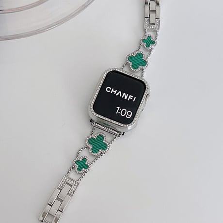 【N106】「apple watchカバー付き」幸せの四葉のクローバー アップルウォッチ交換バンド かわいい set