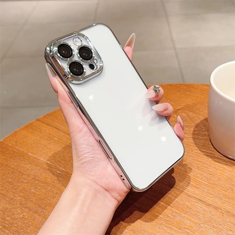 【N168】カメラレンズ保護フォルム付きのiPhone16/16proケース メタリックサイドカラークリアケース