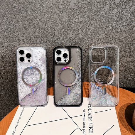 【N396】magsafe 対応 ケース かわいい オーロラ iphone ケース グリッター 動く