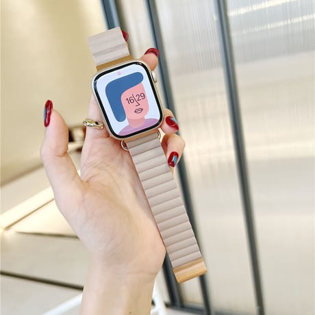 【N341】「apple watchケース付き」apple watch バンド マグネット アップル ウォッチ バンド ベージュ/グレー/白 2点set