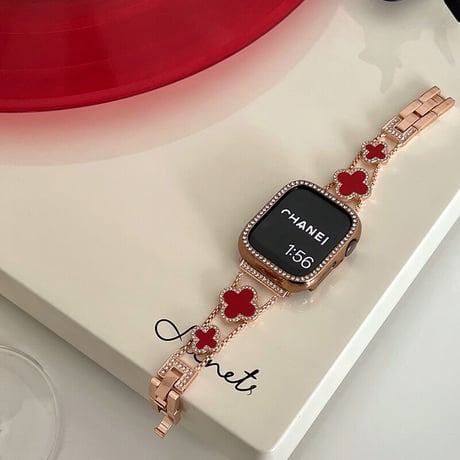 【N106】「apple watchカバー付き」幸せの四葉のクローバー アップルウォッチ交換バンド かわいい set
