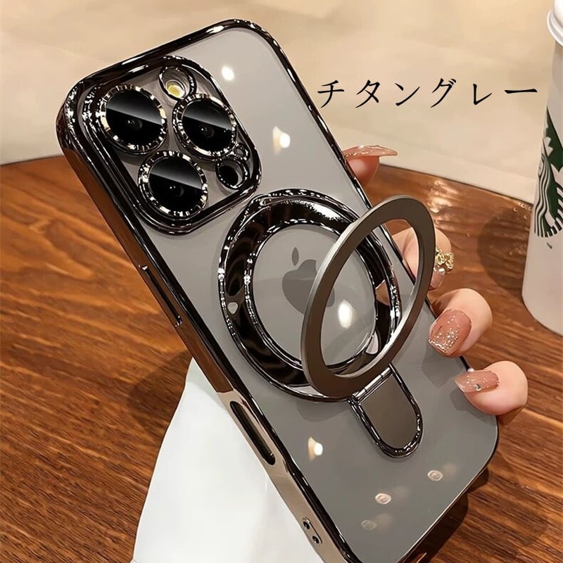 N287】iphone17/17pro ソフト ケース マグセーフ クリア スタンド | h
