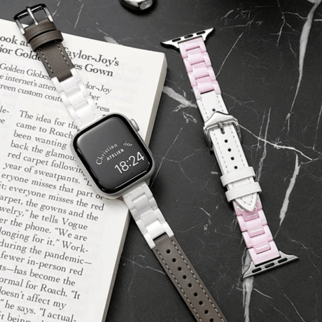 【N625】アップル ウォッチ バンド セラミック＆レザー  apple watch series 10/11 バンド 高級 おしゃれ