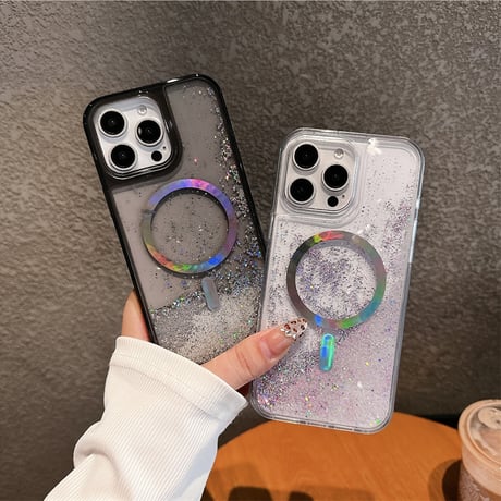【N396】magsafe 対応 ケース かわいい オーロラ iphone ケース グリッター 動く