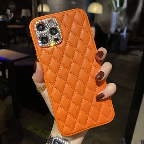 【N026】iPhone15/14/13 カメラキラキラケース レザーひし形 大人女子