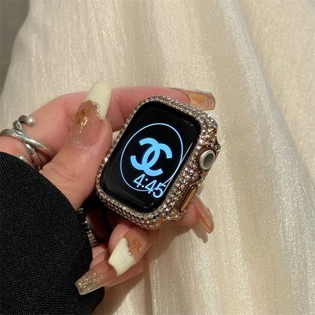 【N389】「保護フィルム一体型」アップル ウォッチ カバー キラキラ ラインストーン applewatch7/8/SEケース 高級 女性