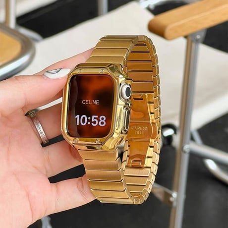 【N470】「バンド+ケース2点set」アップル ウォッチ バンド ゴールド/ピンクゴールド apple watch バンド ケース 男女兼用