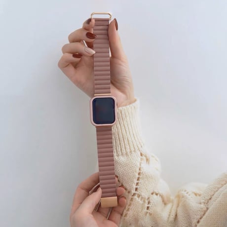 【N341】「apple watchケース付き」apple watch バンド マグネット アップル ウォッチ バンド ベージュ/グレー/白 2点set