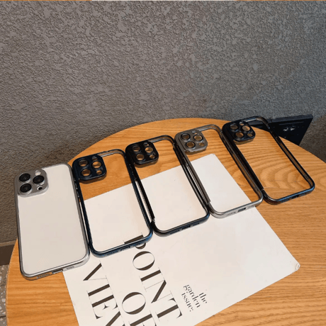 【N524】iphone16/16proケース シンプル メタリック バンパー iphoneケース 枠 ふちだけ カメラまで保護