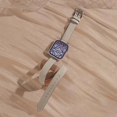 【N332】希少品 アップル ウォッチ シリーズ 10 バンド 二 重 本革 apple watch バンド レザー 高級 オレンジ グレージュ