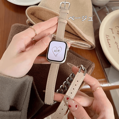 【N342】apple watch series 10 バンド 二 重 本革 アップル ウォッチ7/8/SE/新型Ultraバンド チェーン 男女兼用